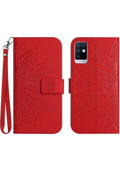 Infinix Note 10 ile Uyumlu Çıkarılabilir Askılı ve Manyetik Kart Tutuculu Kabartmalı Ayçiçeği Cüzdan Telefon Kılıfı (Yurt Dışından)