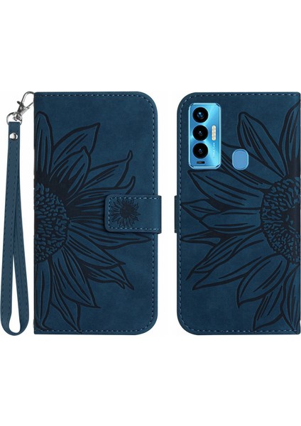 Tecno Camon 18I ile Uyumlu Çıkarılabilir Askılı ve Manyetik Kart Tutuculu Kabartmalı Ayçiçeği Cüzdan Telefon Kılıfı (Yurt Dışından)
