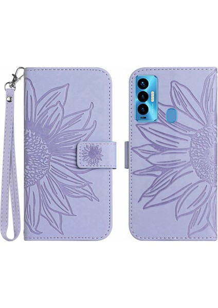 Tecno Camon 18I ile Uyumlu Çıkarılabilir Askılı ve Manyetik Kart Tutuculu Kabartmalı Ayçiçeği Cüzdan Telefon Kılıfı (Yurt Dışından)
