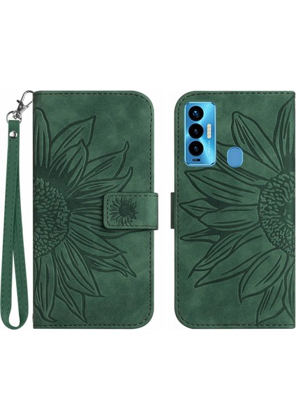 Tecno Camon 18I ile Uyumlu Çıkarılabilir Askılı ve Manyetik Kart Tutuculu Kabartmalı Ayçiçeği Cüzdan Telefon Kılıfı (Yurt Dışından)