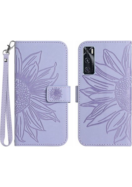 Vıvo V20 Se ile Uyumlu Çıkarılabilir Askılı ve Manyetik Kart Tutuculu Kabartmalı Ayçiçeği Cüzdan Telefon Kılıfı (Yurt Dışından)