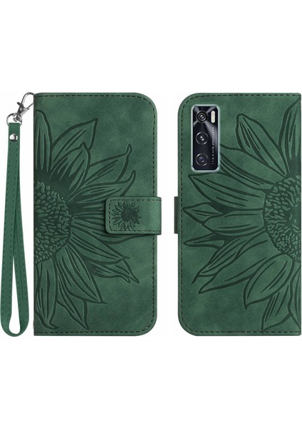 Vıvo V20 Se ile Uyumlu Çıkarılabilir Askılı ve Manyetik Kart Tutuculu Kabartmalı Ayçiçeği Cüzdan Telefon Kılıfı (Yurt Dışından)