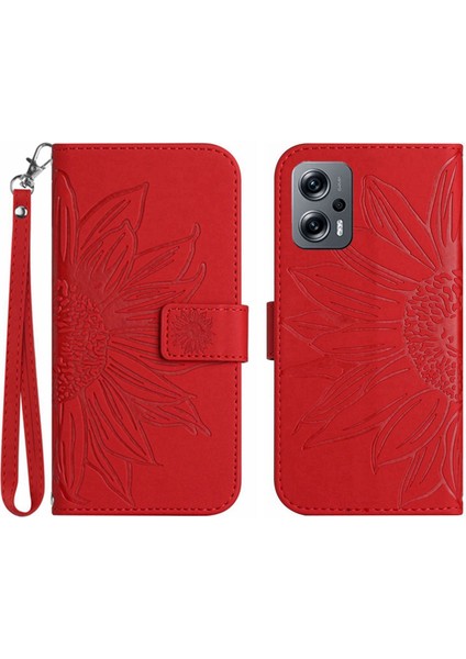 Xiaomi Poco X4 Gt ile Uyumlu Çıkarılabilir Askılı ve Manyetik Kart Tutuculu Kabartmalı Ayçiçeği Cüzdan Telefon Kılıfı (Yurt Dışından)