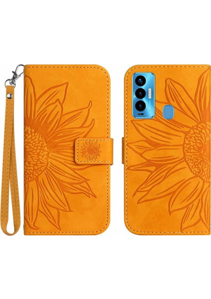 Tecno Camon 18I ile Uyumlu Çıkarılabilir Askılı ve Manyetik Kart Tutuculu Kabartmalı Ayçiçeği Cüzdan Telefon Kılıfı (Yurt Dışından)