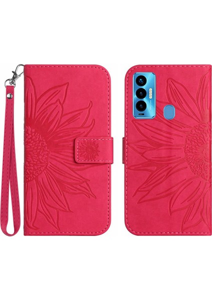 Tecno Camon 18I ile Uyumlu Çıkarılabilir Askılı ve Manyetik Kart Tutuculu Kabartmalı Ayçiçeği Cüzdan Telefon Kılıfı (Yurt Dışından)