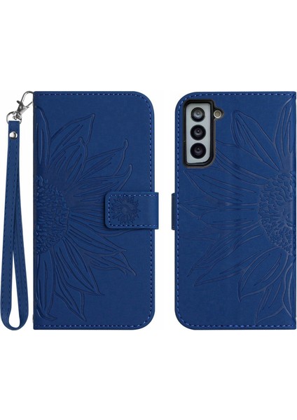 Samsung Galaxy S21 Plus ile Uyumlu Çıkarılabilir Askılı ve Manyetik Kart Tutuculu Kabartmalı Ayçiçeği Cüzdan Telefon Kılıfı (Yurt Dışından)
