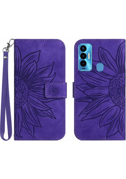 Tecno Camon 18I ile Uyumlu Çıkarılabilir Askılı ve Manyetik Kart Tutuculu Kabartmalı Ayçiçeği Cüzdan Telefon Kılıfı (Yurt Dışından)