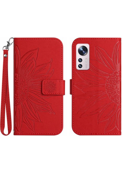 Xiaomi 12 Lite ile Uyumlu Çıkarılabilir Askılı ve Manyetik Kart Tutuculu Kabartmalı Ayçiçeği Cüzdan Telefon Kılıfı (Yurt Dışından)
