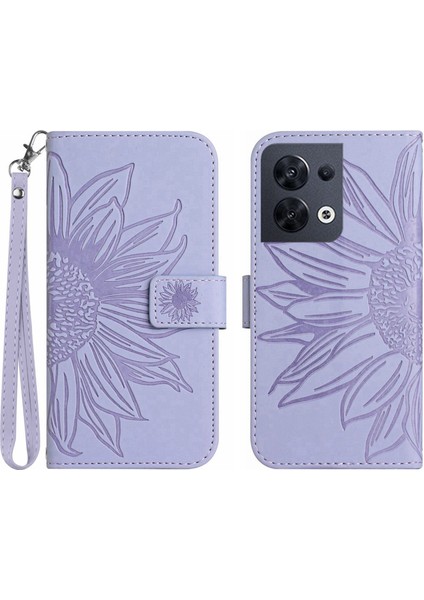 Oppo Reno 8 4g ile Uyumlu Çıkarılabilir Askılı ve Manyetik Kart Tutuculu Kabartmalı Ayçiçeği Cüzdan Telefon Kılıfı (Yurt Dışından)