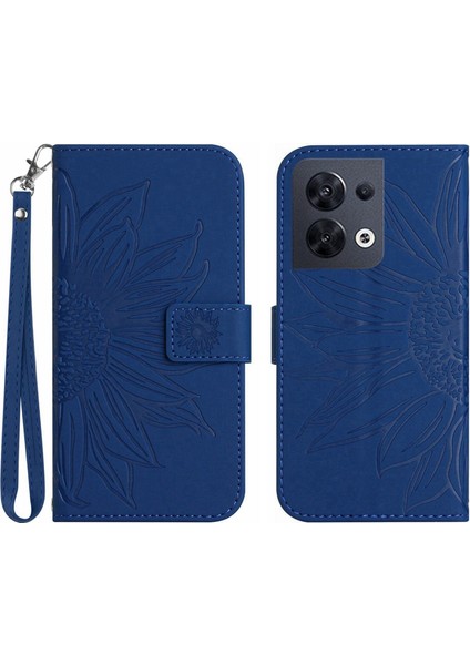 Oppo Reno 8 4g ile Uyumlu Çıkarılabilir Askılı ve Manyetik Kart Tutuculu Kabartmalı Ayçiçeği Cüzdan Telefon Kılıfı (Yurt Dışından)