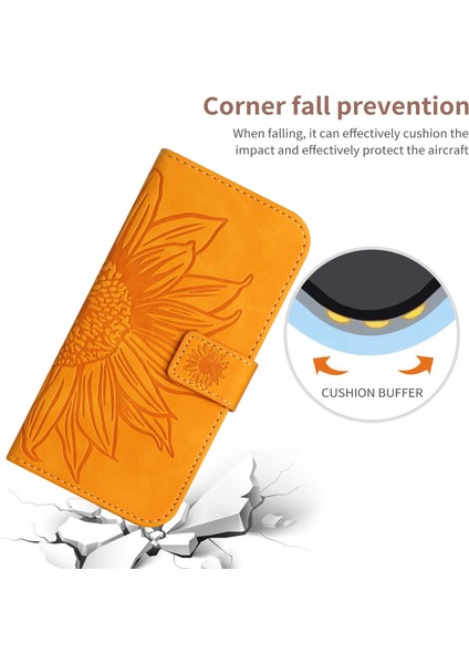Xiaomi Poco X4 Gt ile Uyumlu Çıkarılabilir Askılı ve Manyetik Kart Tutuculu Kabartmalı Ayçiçeği Cüzdan Telefon Kılıfı (Yurt Dışından)
