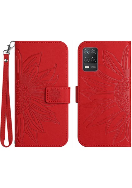 Realme 8 5g ile Uyumlu Çıkarılabilir Askılı ve Manyetik Kart Tutuculu Kabartmalı Ayçiçeği Cüzdan Telefon Kılıfı (Yurt Dışından)