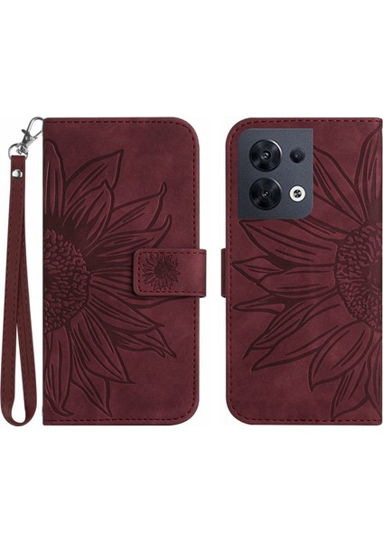 Oppo Reno 8 4g ile Uyumlu Çıkarılabilir Askılı ve Manyetik Kart Tutuculu Kabartmalı Ayçiçeği Cüzdan Telefon Kılıfı (Yurt Dışından)