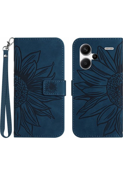 Xiaomi Redmi Note 13 Pro Plus ile Uyumlu Çıkarılabilir Askılı ve Manyetik Kart Tutuculu Kabartmalı Ayçiçeği Cüzdan Telefon Kılıfı (Yurt Dışından)