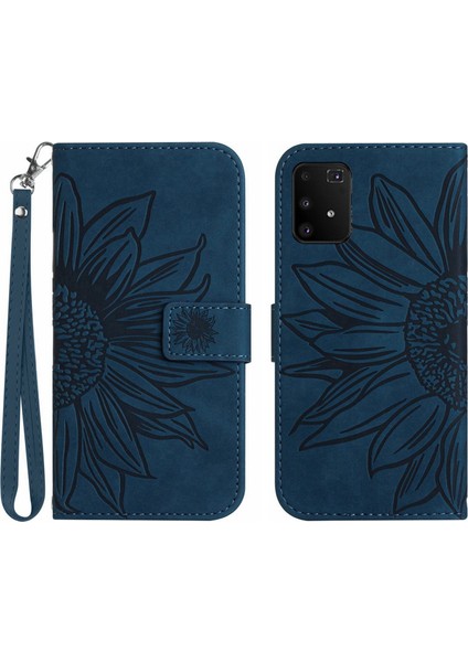 Samsung Galaxy S10 Lite ile Uyumlu Çıkarılabilir Askılı ve Manyetik Kart Tutuculu Kabartmalı Ayçiçeği Cüzdan Telefon Kılıfı (Yurt Dışından)