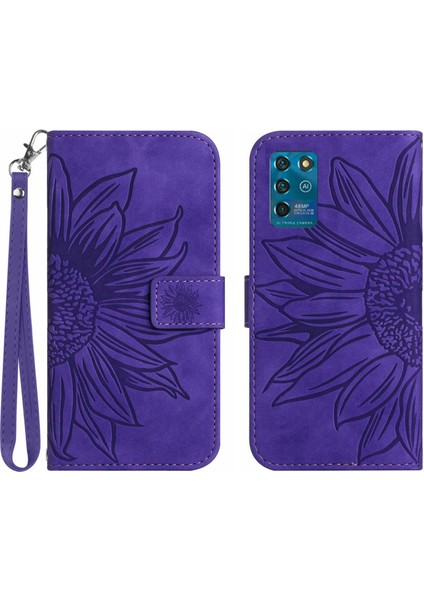 Zte Blade V30 Vita ile Uyumlu Çıkarılabilir Askılı ve Manyetik Kart Tutuculu Kabartmalı Ayçiçeği Cüzdan Telefon Kılıfı (Yurt Dışından)