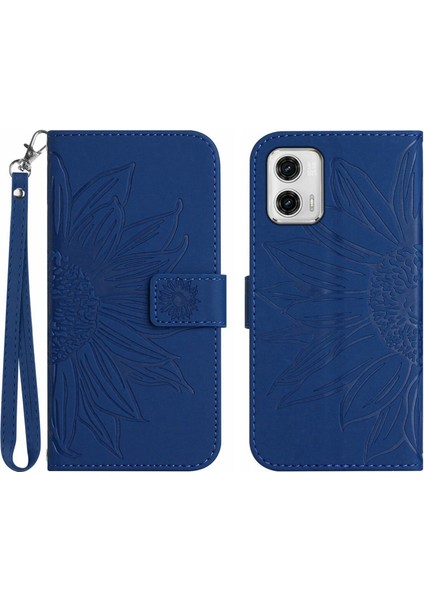 Motorola Moto G73 ile Uyumlu Çıkarılabilir Askılı ve Manyetik Kart Tutuculu Kabartmalı Ayçiçeği Cüzdan Telefon Kılıfı (Yurt Dışından)