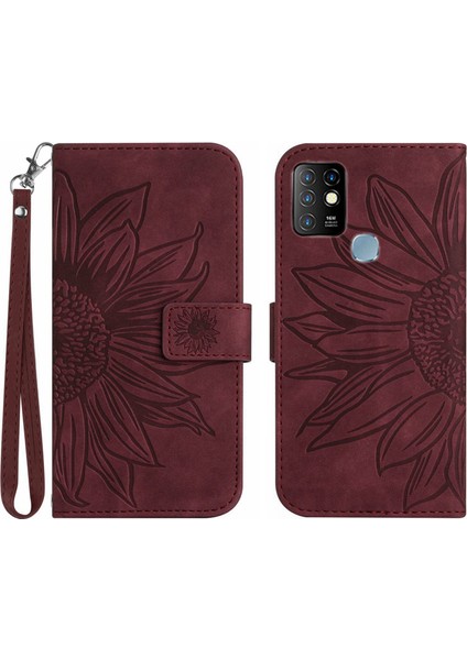 Infinix Hot 10 ile Uyumlu Çıkarılabilir Askılı ve Manyetik Kart Tutuculu Kabartmalı Ayçiçeği Cüzdan Telefon Kılıfı (Yurt Dışından)