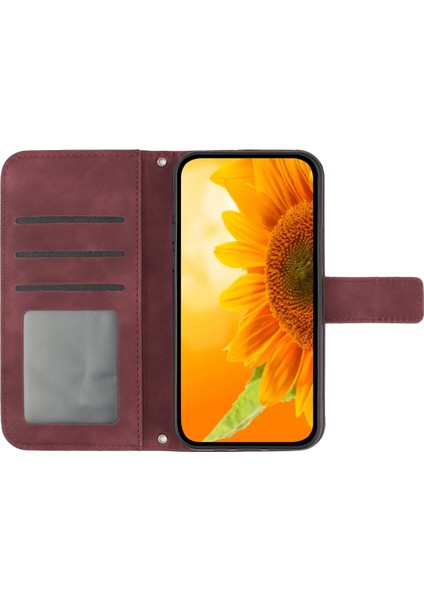 Infinix Hot 10 ile Uyumlu Çıkarılabilir Askılı ve Manyetik Kart Tutuculu Kabartmalı Ayçiçeği Cüzdan Telefon Kılıfı (Yurt Dışından)