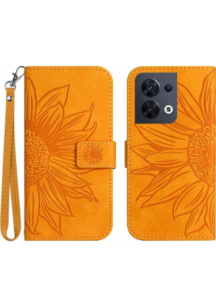 Oppo Reno 8 4g ile Uyumlu Çıkarılabilir Askılı ve Manyetik Kart Tutuculu Kabartmalı Ayçiçeği Cüzdan Telefon Kılıfı (Yurt Dışından)