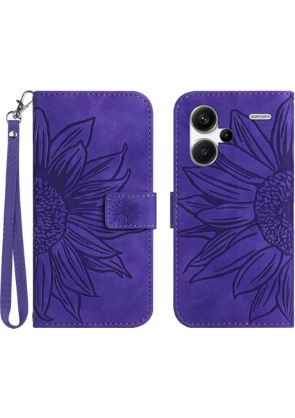 Xiaomi Redmi Note 13 Pro Plus ile Uyumlu Çıkarılabilir Askılı ve Manyetik Kart Tutuculu Kabartmalı Ayçiçeği Cüzdan Telefon Kılıfı (Yurt Dışından)