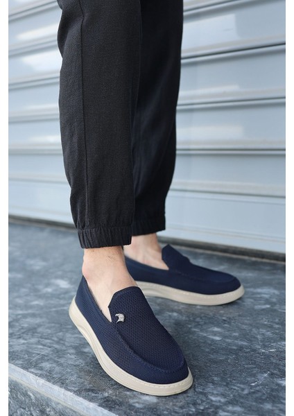 Terry Erkek Lacivert Garantili Rahat Dikişli Esnek Deri Detaylı Triko Loafer TERRY-7992