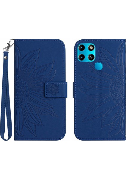 Infinix Smart 6 ile Uyumlu Çıkarılabilir Askılı ve Manyetik Kart Tutuculu Kabartmalı Ayçiçeği Cüzdan Telefon Kılıfı (Yurt Dışından)