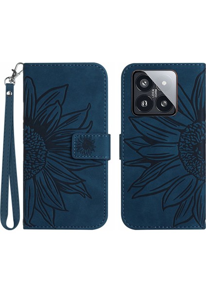 Xiaomi 14 Pro ile Uyumlu Çıkarılabilir Askılı ve Manyetik Kart Tutuculu Kabartmalı Ayçiçeği Cüzdan Telefon Kılıfı (Yurt Dışından)