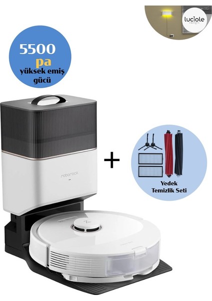 Çöp Istasyonlu Çift Rulo Fırça Hassas Haritalama Akıllı Yön Bulma 5500PA Robot Süpürge + Yedek Temizlik Seti , Lambader Hediye