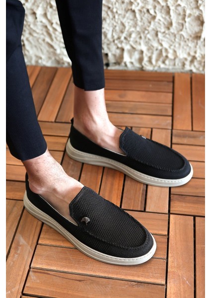 Terry Erkek Siyah Garantili Rahat Dikişli Esnek Deri Detaylı Triko Loafer TERRY-7992 modelleri