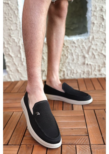 Terry Erkek Siyah Garantili Rahat Dikişli Esnek Deri Detaylı Triko Loafer TERRY-7992 fırsatları