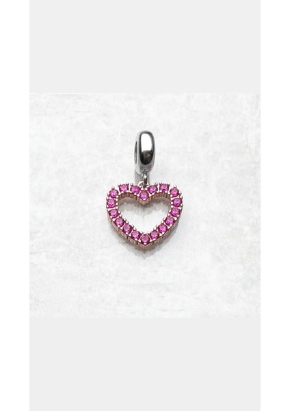 DMR Accessoire Pembe Taşlı Kalpli Charm