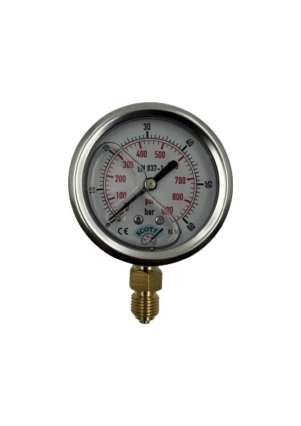 Ø 63 - 0 - 60 Bar 1/4 Alttan Çıkışlı Gliserinli Manometre
