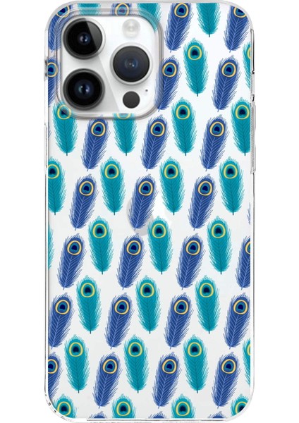 Apple iPhone 14 Pro ile Uyumlu 1mm Slim Fit Nazar Boncuğu 4 Baskılı Şeffaf Silikon Kılıf