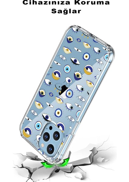 Samsung Galaxy S20 Fe ile Uyumlu 1mm Slim Fit Nazar Boncuğu 2 Baskılı Şeffaf Silikon Kılıf