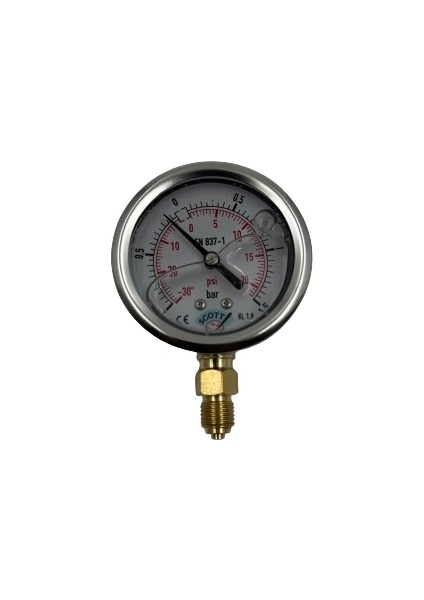 Ø 63 - 1 + 1.5 Bar 1/4 Alttan Çıkışlı Gliserinli Manometre