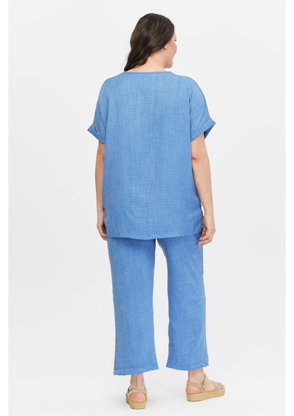 Kadın Büyük Beden Dokuma Pamuklu Yazlık Kaprili Mavi Ikili Takım fiyatları
