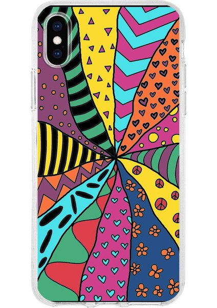Apple iPhone Xs Max ile Uyumlu 1mm Slim Fit Retro Colors 4 Baskılı Şeffaf Silikon Kılıf