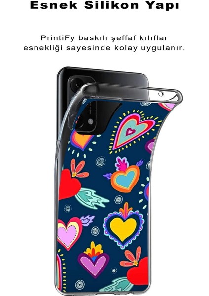 Realme C21 ile Uyumlu 1mm Slim Fit Retro Colors 3 Baskılı Şeffaf Silikon Kılıf