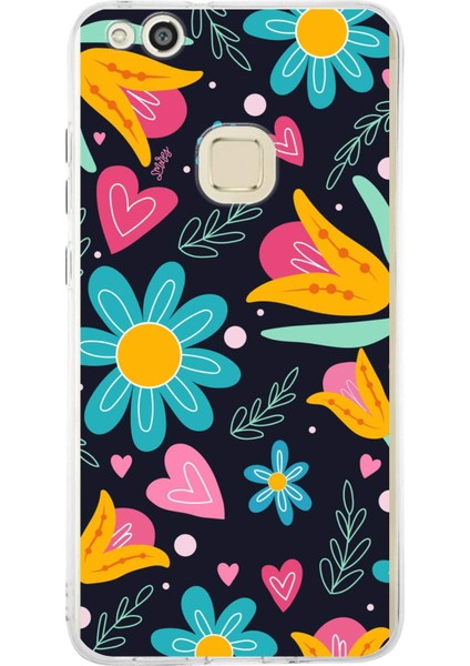 Huawei P10 Lite ile Uyumlu 1mm Slim Fit Retro Colors 1 Baskılı Şeffaf Silikon Kılıf