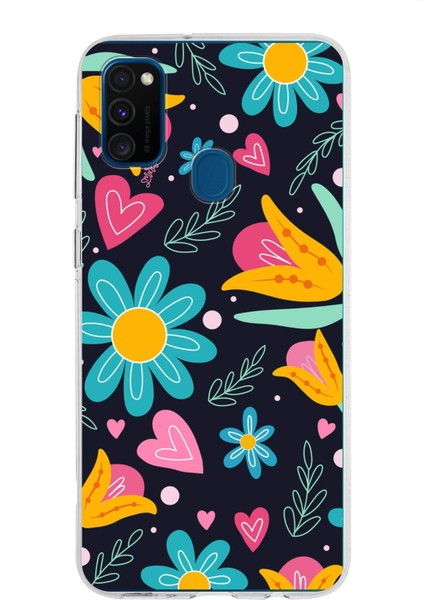 Samsung Galaxy M30S ile Uyumlu 1mm Slim Fit Retro Colors 1 Baskılı Şeffaf Silikon Kılıf