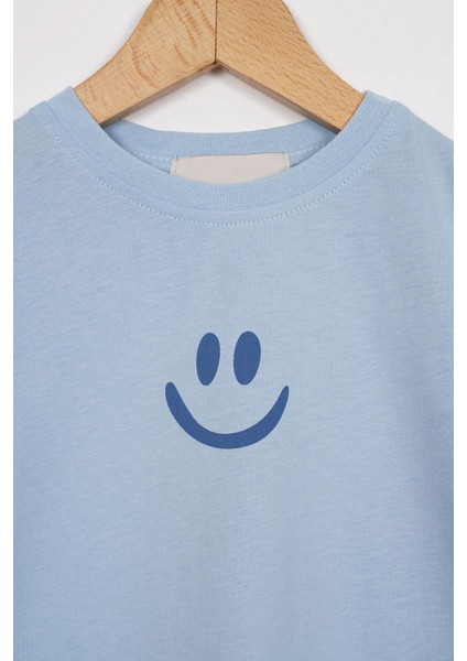 Smile Baskılı Arkası Yazı Baskılı Buzmavi Renk Erkek Çocuk Kaprili Takım fiyatları