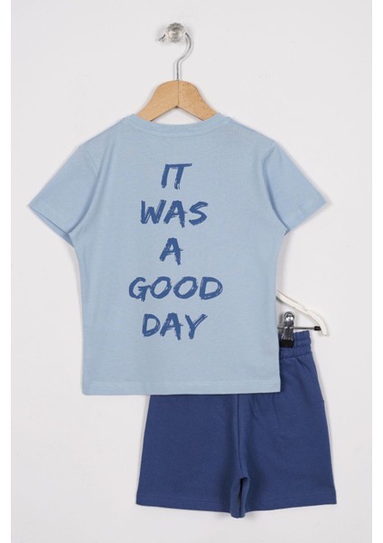 Smile Baskılı Arkası Yazı Baskılı Buzmavi Renk Erkek Çocuk Kaprili Takım modelleri