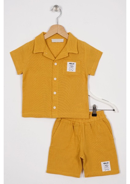 Arma Detaylı Hardal Renk Erkek Çocuk Şortlu Takım