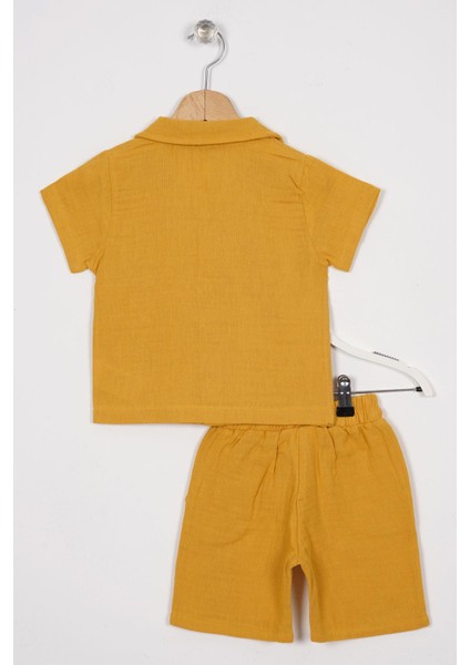 Arma Detaylı Hardal Renk Erkek Çocuk Şortlu Takım modelleri