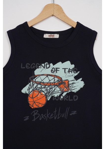 Sıfır Kol Yazı Baskılı Lacivert Renk Erkek Çocuk Tshirt