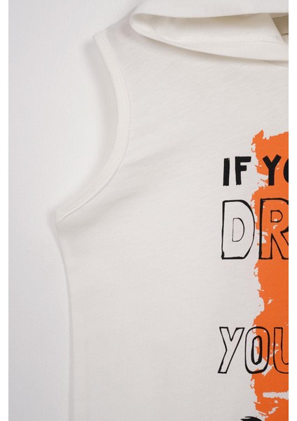 Baskılı Kapüşonlu Sıfır Kol Ekru Renk Erkek Çocuk Tshirt fiyatları