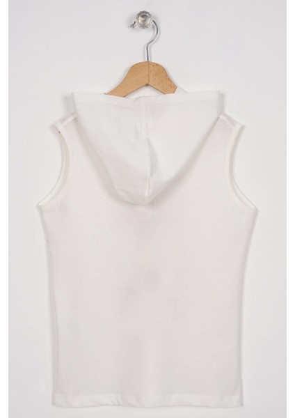 Baskılı Kapüşonlu Sıfır Kol Ekru Renk Erkek Çocuk Tshirt fırsatları