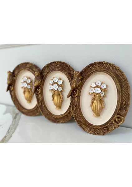 Kuş Detaylı Dekoratif 3 Lü Duvar Tablosu