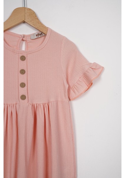 Bisiklet Yaka Kısa Kol Fırfırlı Dugmelı Pudra Renk Kız Çocuk Elbıse fiyatları
